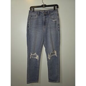 American Eagle Mom Jeans Womens‎ 6 28w Black Straight Distressed Stretch New